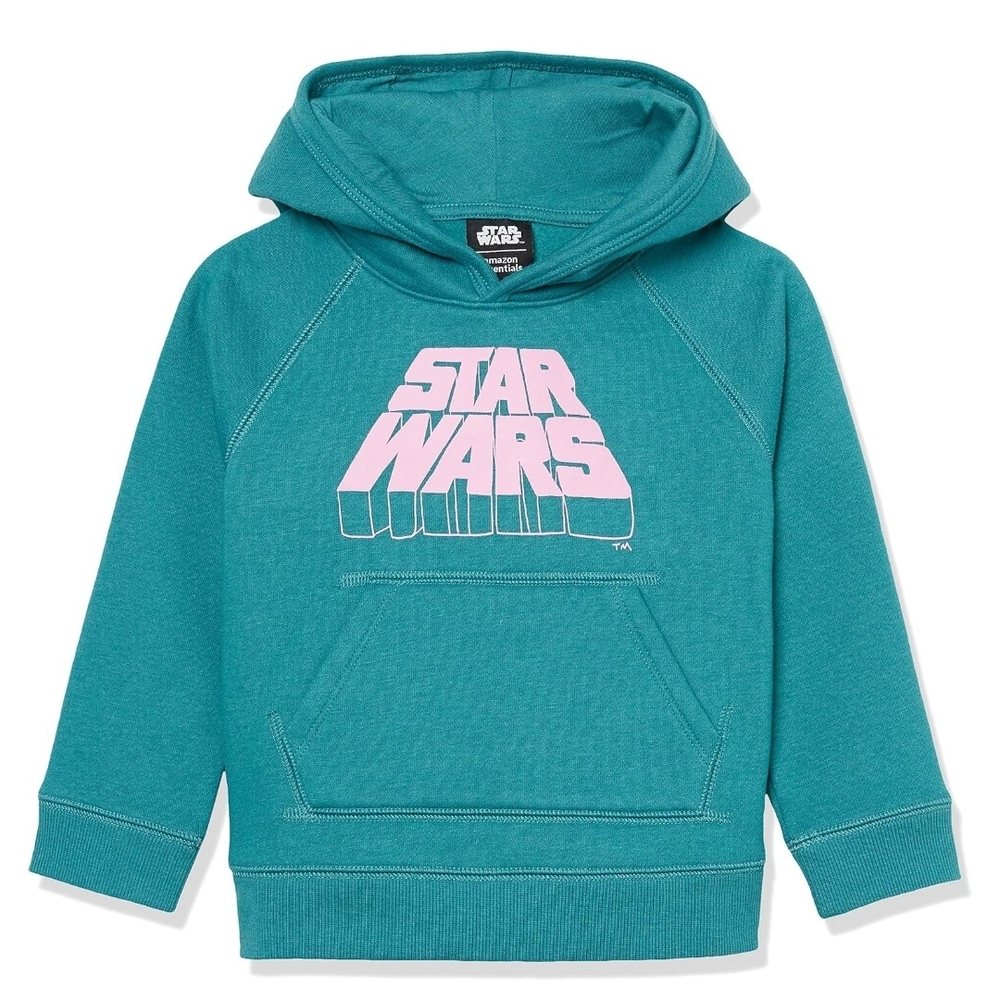 Amazon Essentials Teal Pullover Hoodie with Pink Star Wars Logo
